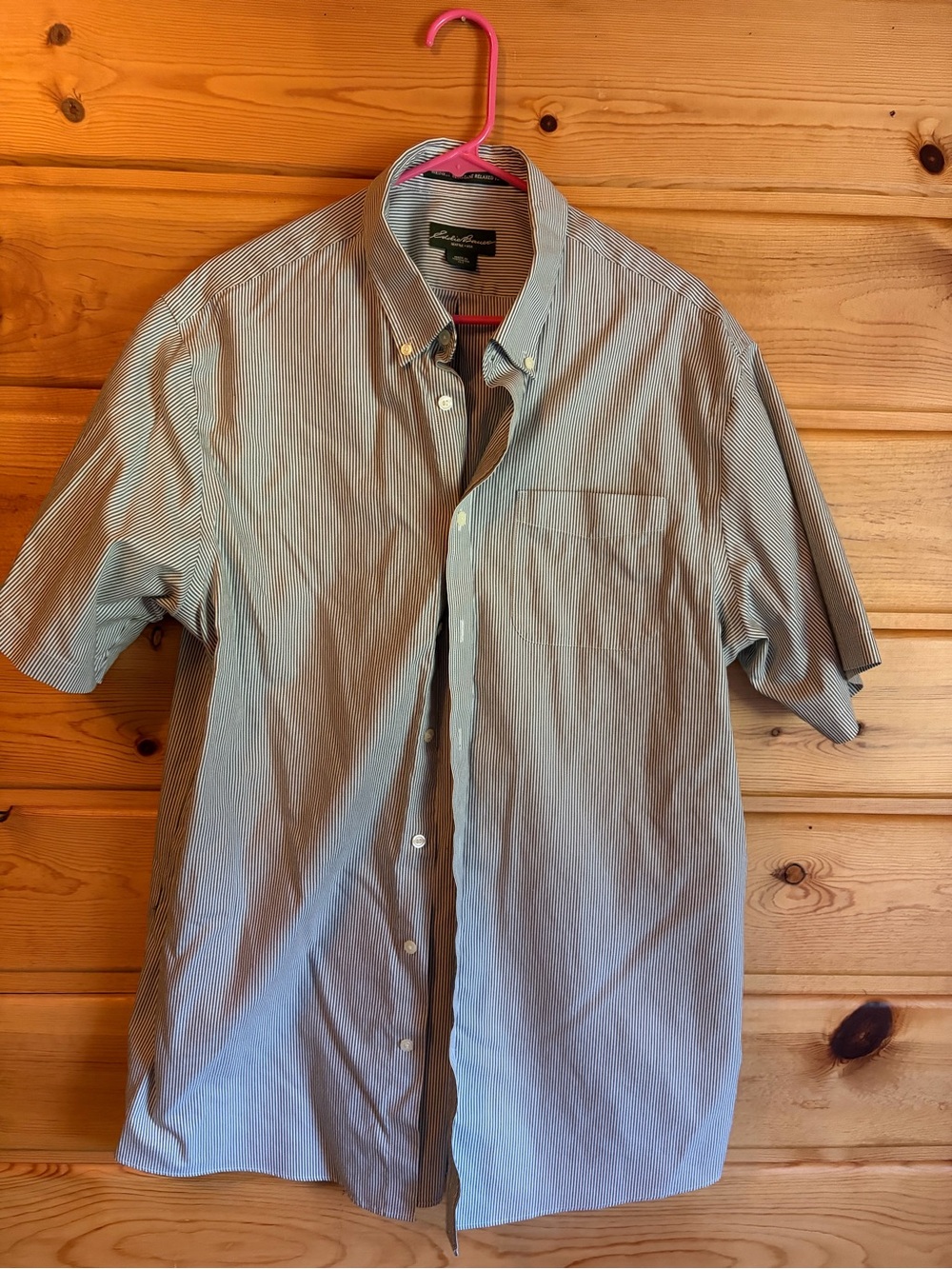 Eddie Bauer Short-Sleeve Button-Down Shirt - Light Blue With White Stripes